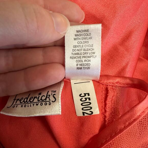 Frederick’s of Hollywood Coral Pink Lace‎ Satin Babydoll Slip Dress Lingerie M - Picture 10 of 10